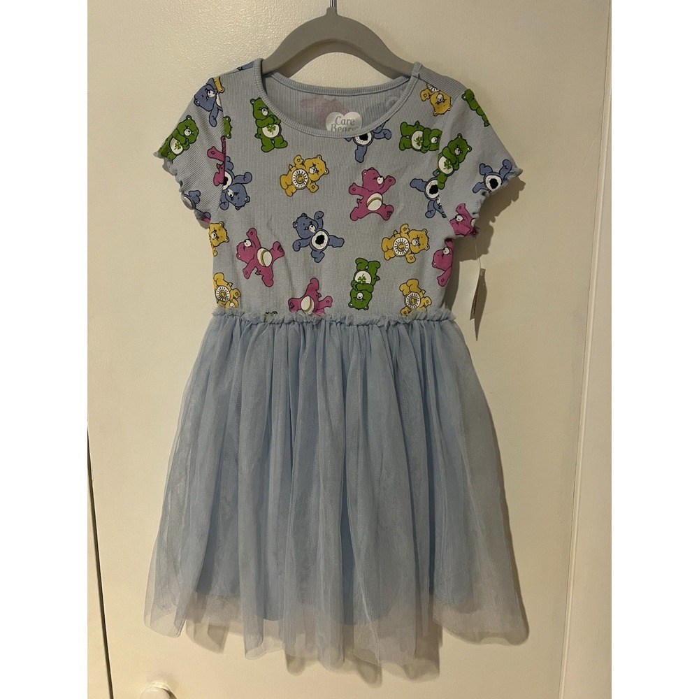 NWT Care Bears Girls 4T Blue Tutu Dress Short Sleeve Character Print Tulle Skirt